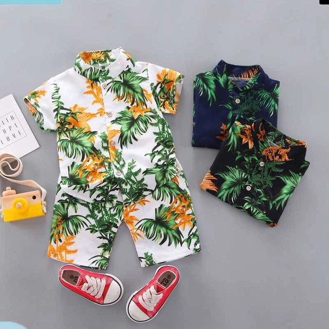 Leaves Print Kids Suit Breathable Summer Beach Infant Suits Shirt Shorts Outfits