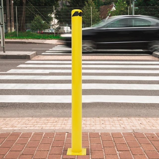 60 H 4.5 D Safety Bollard Post Yellow Powder Coat Pipe Steel Barrier W/4 Bolt