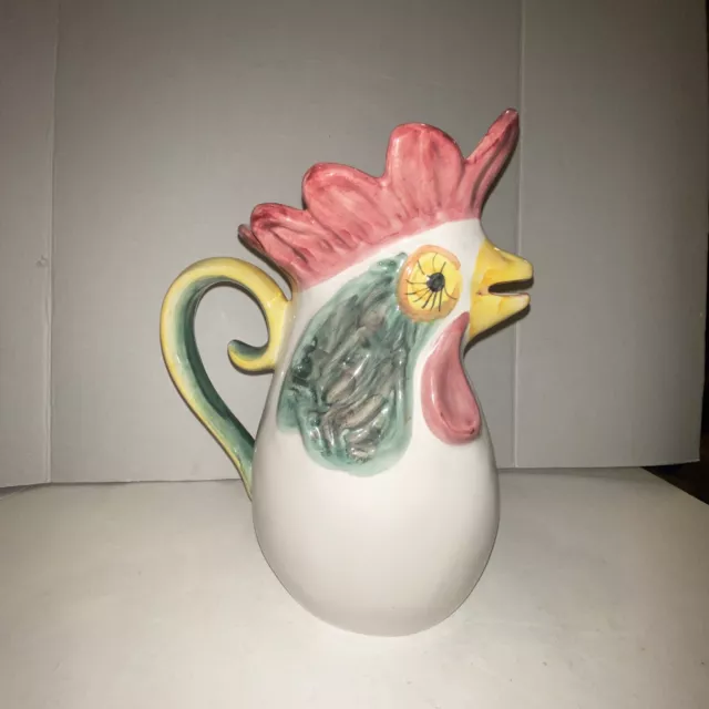 Vintage Pottery Rooster Pitcher from Portugal 11.75” Tall X 9” X 4.75”