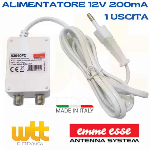 ALIMENTATORE PER ANTENNA AMPLIFICATORE TV DIGITALE TERRESTRE 1 USCITA 12V 200mA