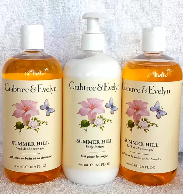 CRABTREE & EVELYN SUMMER HILL  lotion shower gel/body lotion set 16.9 oz bottles