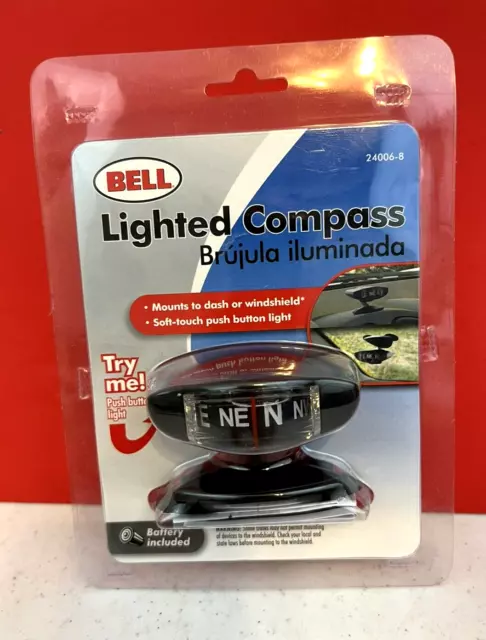 Bell Automotive 24006-8~ Lighted Compass Push Button Mount Dash Windshield~New