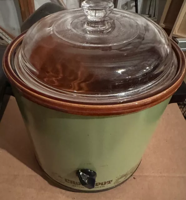 Vintage Rival Crock Pot Slow Cooker Server 3101/2 Avocado Green Glass Lid  3.5 QT for sale online