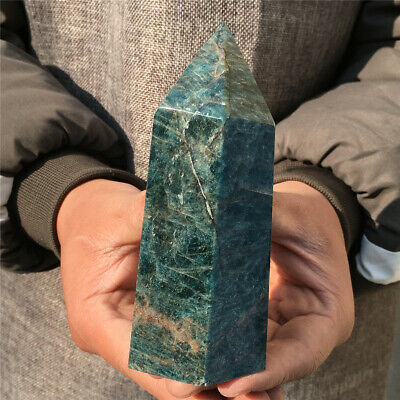 1.36LB Natural apatite obelisk quartz carved crystal wand point Reiki healing