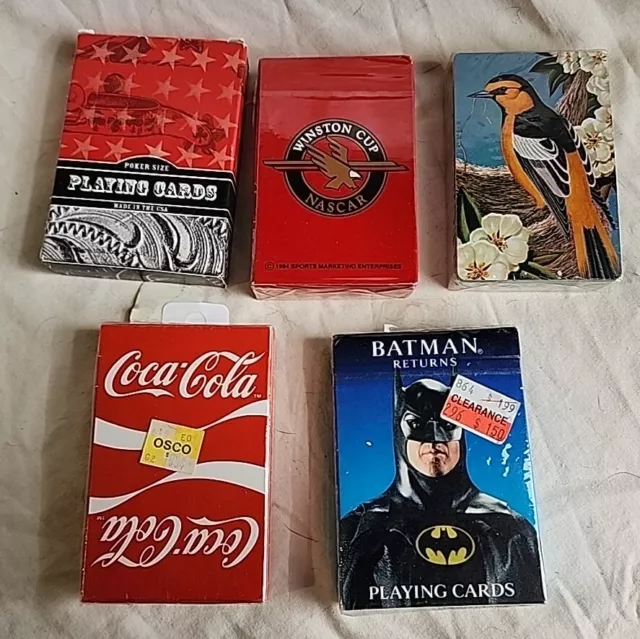 Lot of Five Decks of Playing Cards - Coca Cola, Batman Returns, Winston Cup