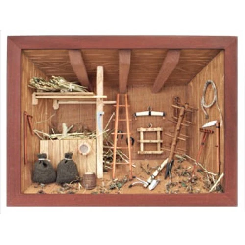 GERMAN 3D WOODEN Shadow Box Picture Diorama Barn Shack Farm Shed with