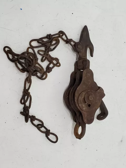 Antique Double Pulley w/ Hook & Line Stop – Cast Iron Barn Factory Industrial
