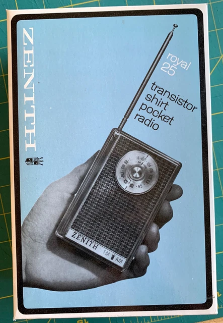 60'S Zenith Royal 25 CH= 8XT55Z9 Am FM Transistor Shirt Pocket Radio NOS Working 60'S Zenith Royal 25 CH= 8XT55Z9 Am FM Transistor Shirt Pocket Radio NOS Working