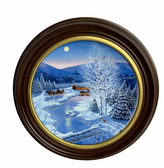 1991 Jean Sias Jingle Bells Decorative Plate In Frame Holiday Snow Scene