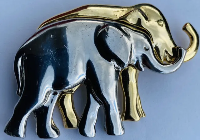 Elephant Mother and Calf Liz Claiborne Brooch Pin Gold Silver Color