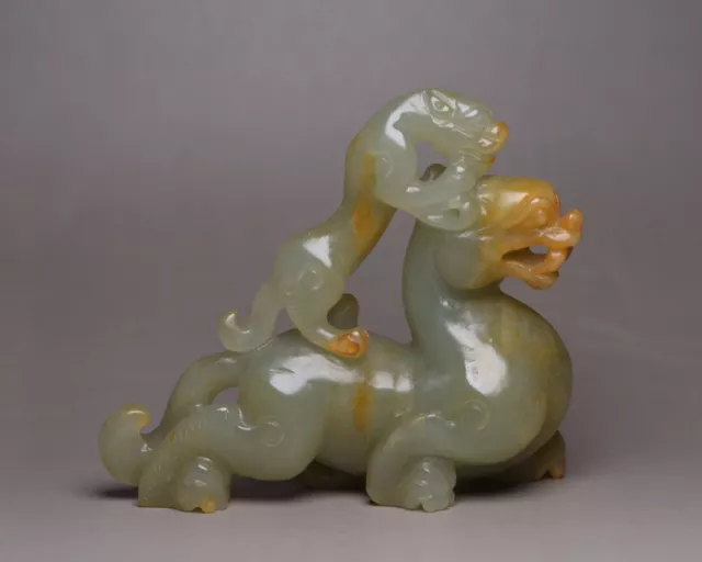 Chinese Antique Natural Hetian Jade Carved Exquisite Mother And Son Statue Art