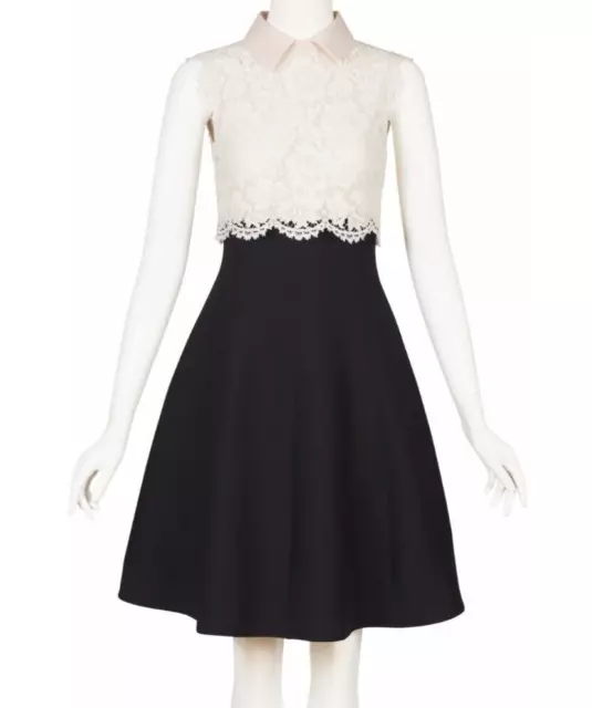 Valentino Black & White Scalloped Floral Lace Collared A-Line Dress Sz 4