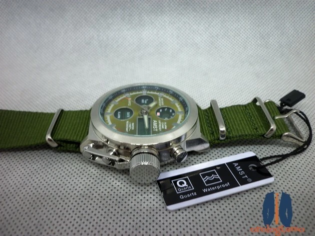 AMST Orologio uomo stile militare multifunzione quarzo cinturino NATO canvas