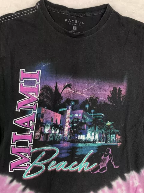 PAC SUN MIAMI Beach Mens T-Shirt Large Black Purple Two Sided City Tie ...