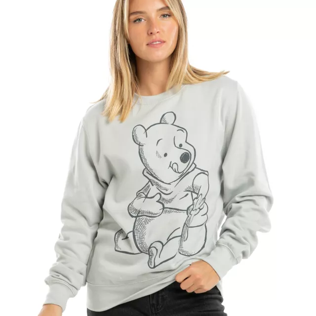 Disney Ladies Sweatshirt Winnie The Pooh Sketch Jumper Top Grey S-XL Official