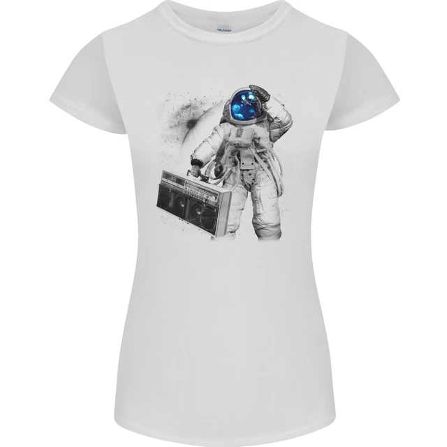 Space Ghetto Blaster Astronaut Music Womens Petite Cut T-Shirt