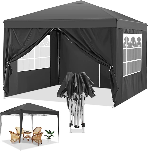 3x3m PopUp Pavillon Faltbar mit 4 Seitenwänden Wasserdicht Gartenzelt Partyzelt