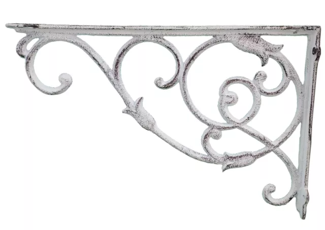 Wall Shelf Bracket Distressed White Cast Iron Brace Ornate Vine 13.5" Deep 2