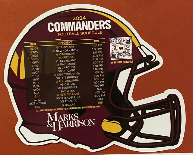 2024 WASHINGTON COMMANDERS Schedule 🏈 NFL Football Sked NEW‼️COOL‼