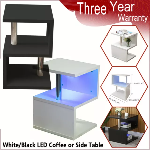 Modern High Gloss Coffee Table S-shaped LED Backlight w/ Remote Control Parlor