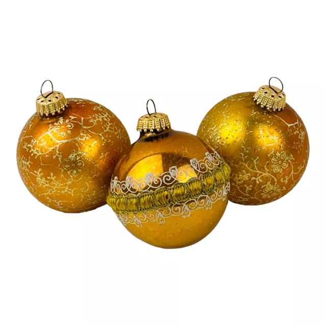 Lot of 3 Vintage Krebs Mercury Glass Christmas Ornaments 3 Inch Gold Balls