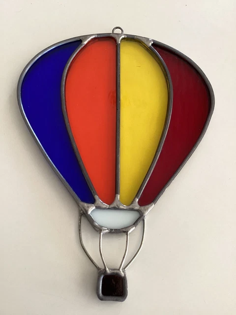Stained Glass Hot Air Balloon Sun Catcher 7” x 5” Hanging Window Decor Wall Art