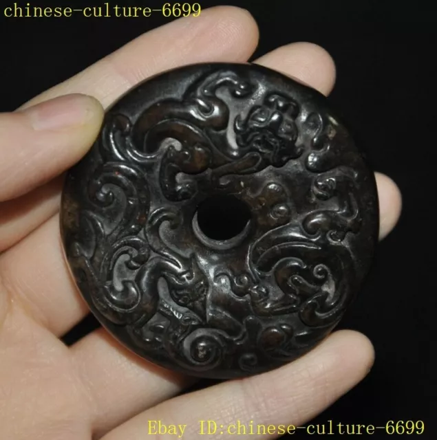 2"China ancient Old jade Hand carved sacrifice Dragon Phoenix Yubi Jade bi