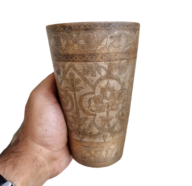 Vintage Old Antique Brass Handcrafted Fine Engraved Victorian Milk / Water Glass