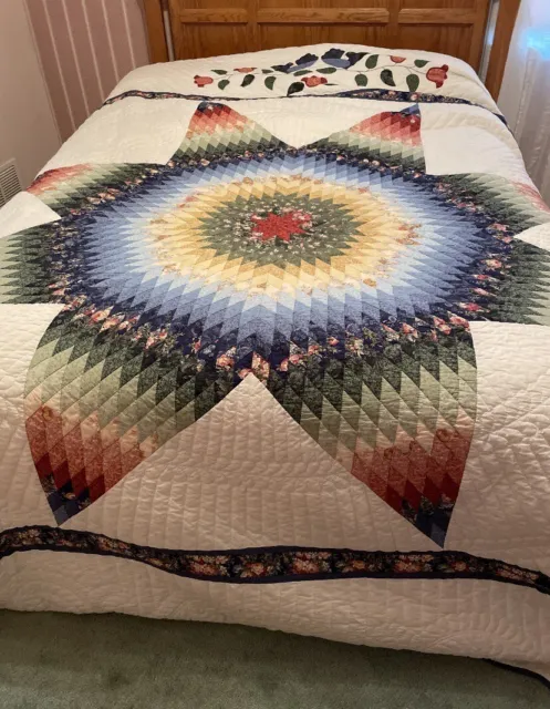 Amish Quilt Bedspread Lonestar Pattern Full To Queen Birds Retails $995