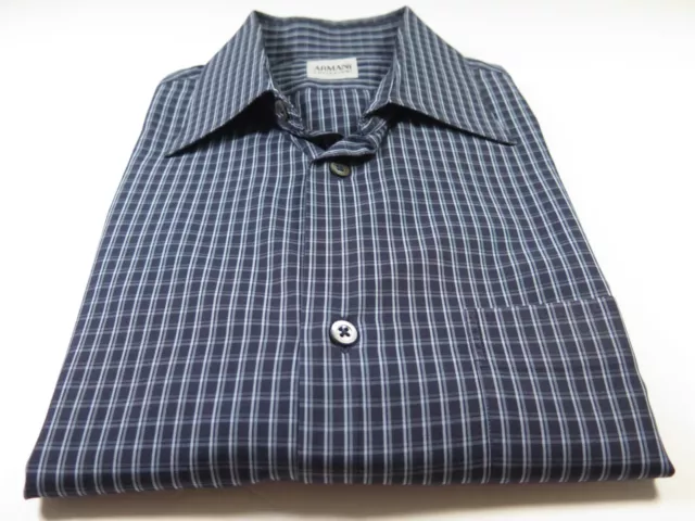 Giorgio Armani Collezioni Mens Cotton Dark Blue Checks Casual Shirt Medium EUC