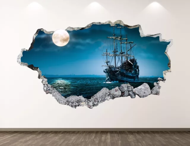 Pirate Ship Wall Decal Art Decor 3D Smashed Ocean Mural Kids Room Sticker BL112