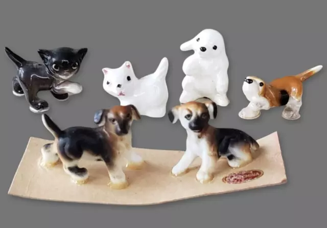 Vintage Miniature Bone China Dogs German Shepherds Beagle Westie Poodle & Cat