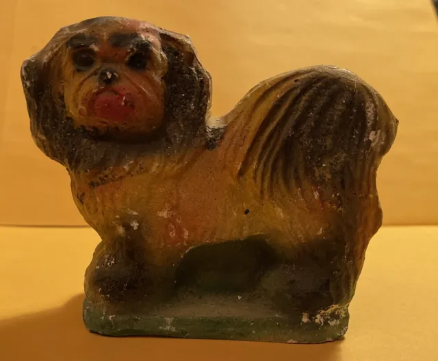 Vintage Chalkware Pekinese Dog Figurine