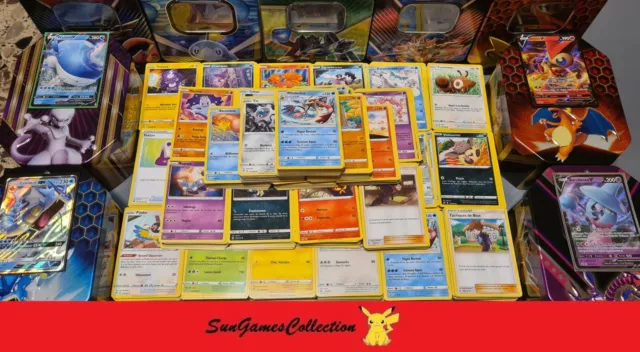 Lot de 200 Cartes Pokemon Sans Double POKEBOX Gros PV /  BRILLANTES + GX ou V