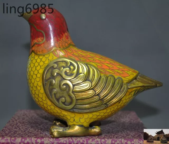 Old China bronze Cloisonne Fengshui 12 Zodiac animal Cock Rooster Chicken statue