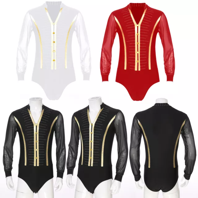 Camicia da ballo in rete strass body manica lunga sala da ballo top body latino