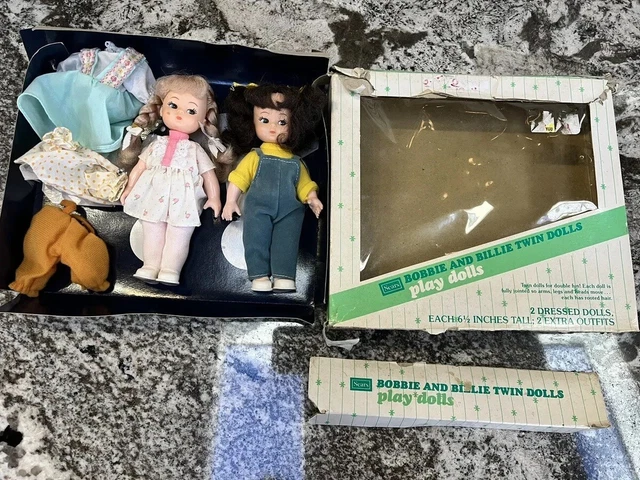 Vintage 60's Sears Bobbie and Billie Twin Dolls in Original Box +Extra Clothes