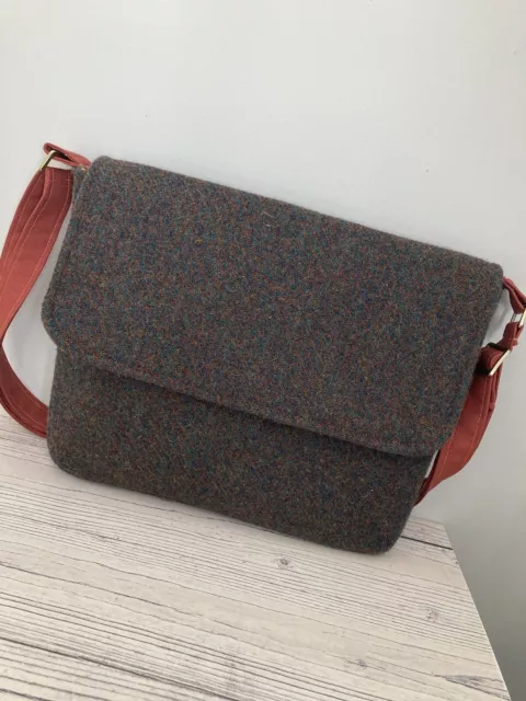 Handmade Orange Harris Tweed Satchel Handbag Crossbody Bag Shoulder Laptop Case