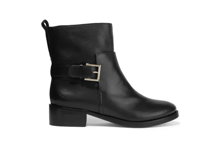 TORY BURCH Riley Mid Buckle Tumbled Leather Black Bootie Boots Brooke 8.5 NEW