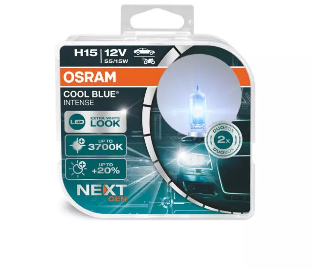 2x Stück OSRAM H15 12V 15/55W Cool Blue INTENSE NextGen. 3700K +100% Mehr Licht