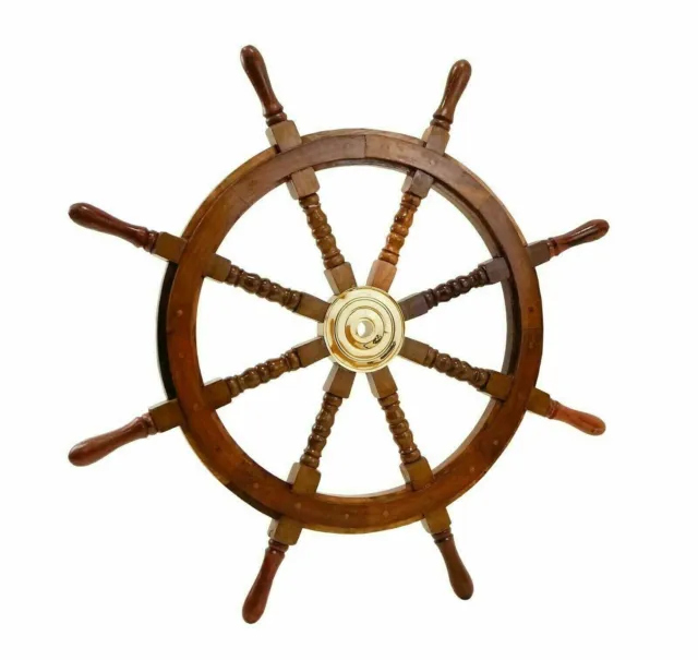 Wooden Ship Steering Wheel Pirate Décor Wooden Brass Finishing Wall Boat Wheels
