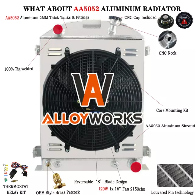 3 Row Radiator+Shroud Fan For 1930-1938 FORD Model HIGH BOY COUPE CHEVY V8