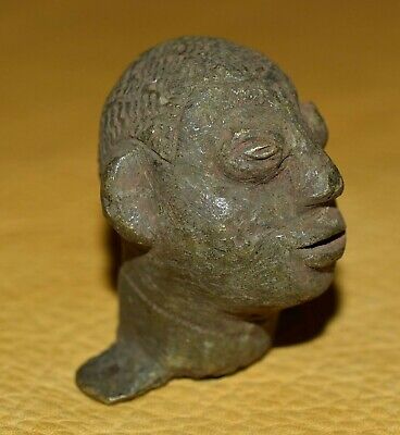 Antique African Benin Fon Tribe Lost Wax Cast Brass Head For Asen Altar, Abomey