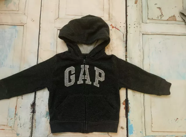 Baby Gap Fleece Zip Hoodie Jacket Gray Toddler Boys  2 Years Arched Embroidered