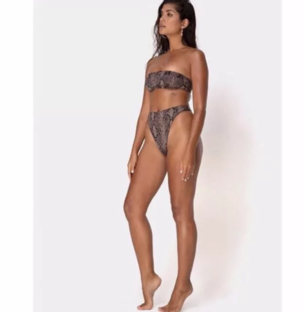 Motel Rocks IZARLA Swimsuit Snakeskin Taupe Retail $62.00 3