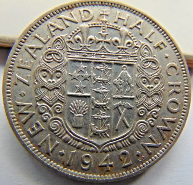 1942 NEW ZEALAND George VI Silver Half Crown, Good VERY FINE / EXTRA FINE.#12.3