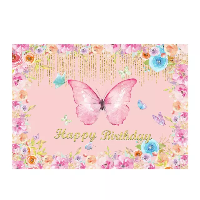 Happy Birthday backdrop  Pink  Butterfly Photography Background Sweet Girl Party