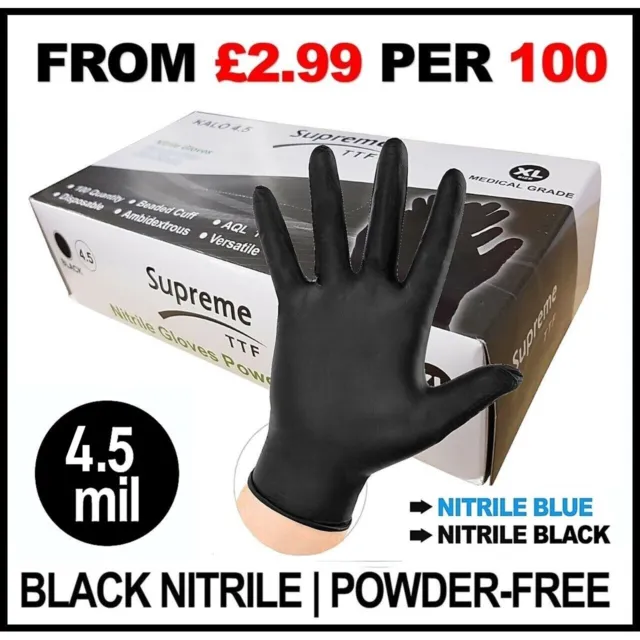 Black Nitrile Powder & Latex Free Thick Disposable Gloves Tattoo Mechanic 100