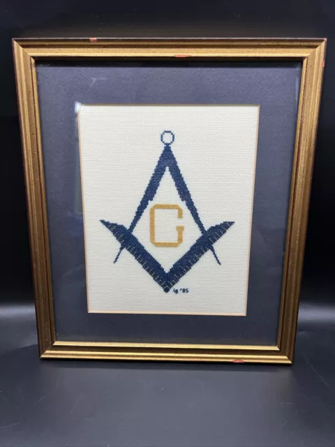 Vtg Framed Freemason Templar Cross Stitch Needlepoint Masonic Lodge Wall Decor