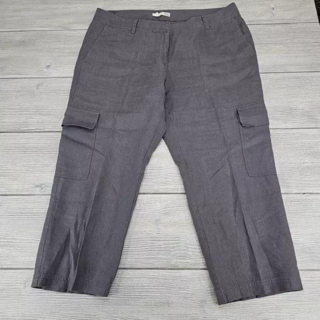 Eileen Fisher 100% Organic Linen Pants Womens Size 10 Gray Cargo Crop